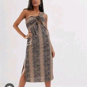 ASOS One-shoulder Style Slit Dress One Shoulder Animal Print  Size 2